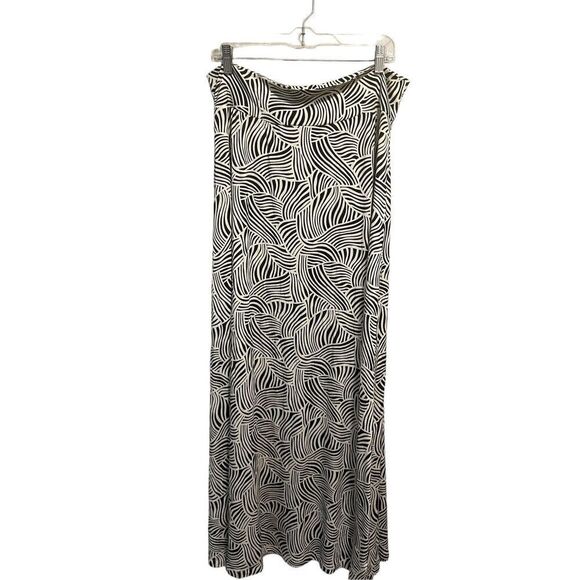 Rachel Pally Womens Black/Ivory Abstract Print Knit Stretch Maxi Skirt Sz lg - Picture 1 of 4